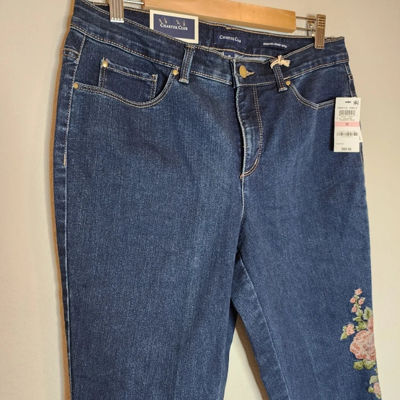 NWT Charter Club Floral Embroidered Bristol Ankle Jeans Tummy Slimming Size 10 - Picture 12 of 16